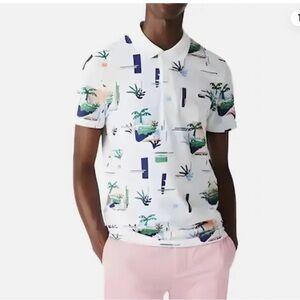 Lacoste Tropical Piqué Polo Shirt Classic fit w/ Bold Tropical Design in Navy L